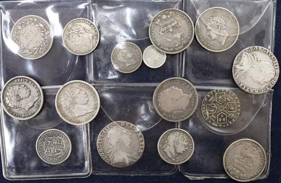 A quantity of Georgian silver coins, mainly shillings